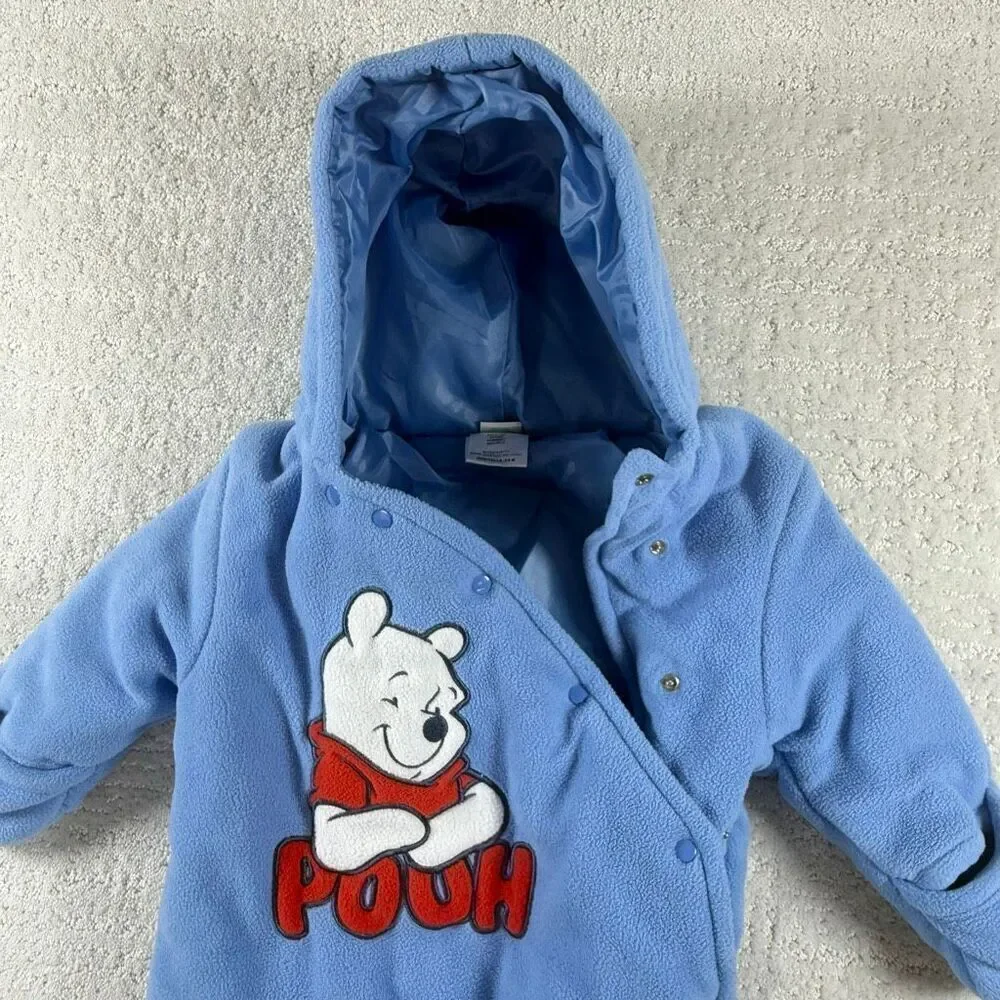 Disney Pooh Bear Blue Fleece Winter Coverall With Snaps - Infant US 3-6 Months